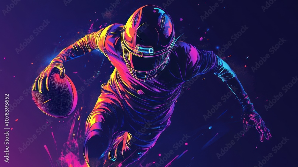 American Football Player in Neon Lights American Football Player in Neon Lights
