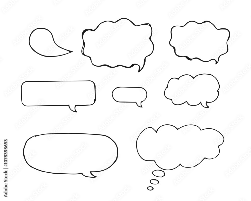 Hand-drawn black outline color set collection of speech bubbles. Hand-drawn black outline color set collection of speech bubbles.