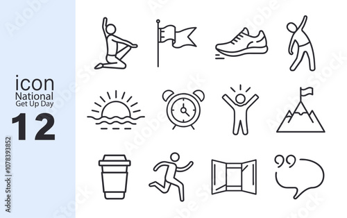 National Get Up Day Icon Set