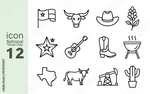 National Texas Day Icon Set
