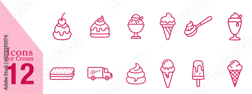 Ice Cream Icon Set. National Ice Cream for Breakfast Day