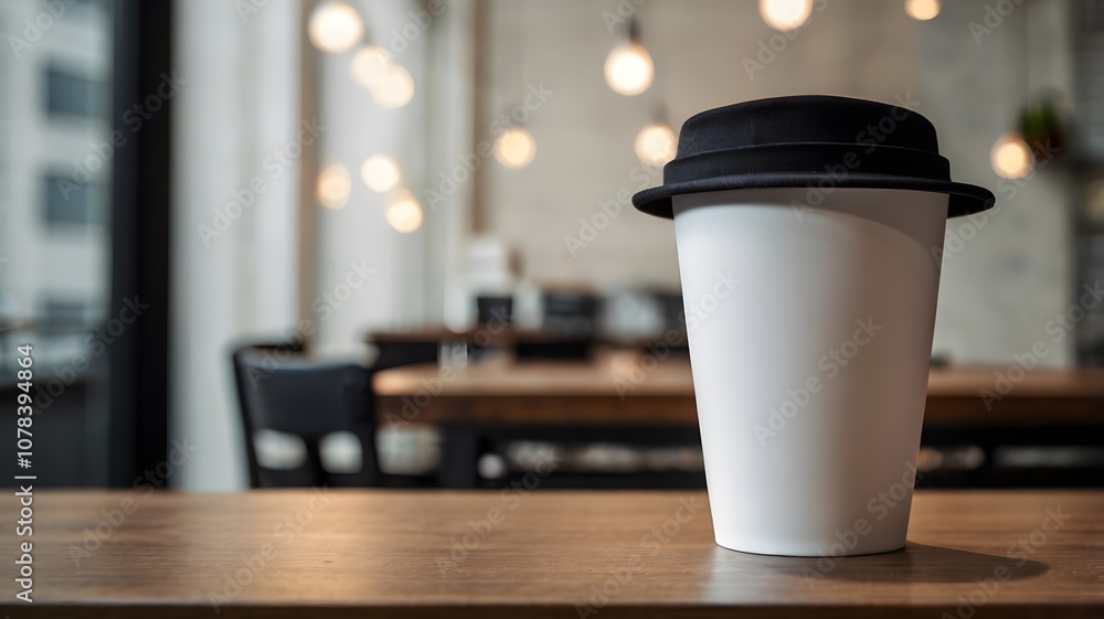 Blank empty white disposable coffee cup mockup on luminous cafe table, caffeine beverage drink on morning cozy relaxed ambience Blank empty white disposable coffee cup mockup on luminous cafe table, caffeine beverage drink on morning cozy relaxed ambience