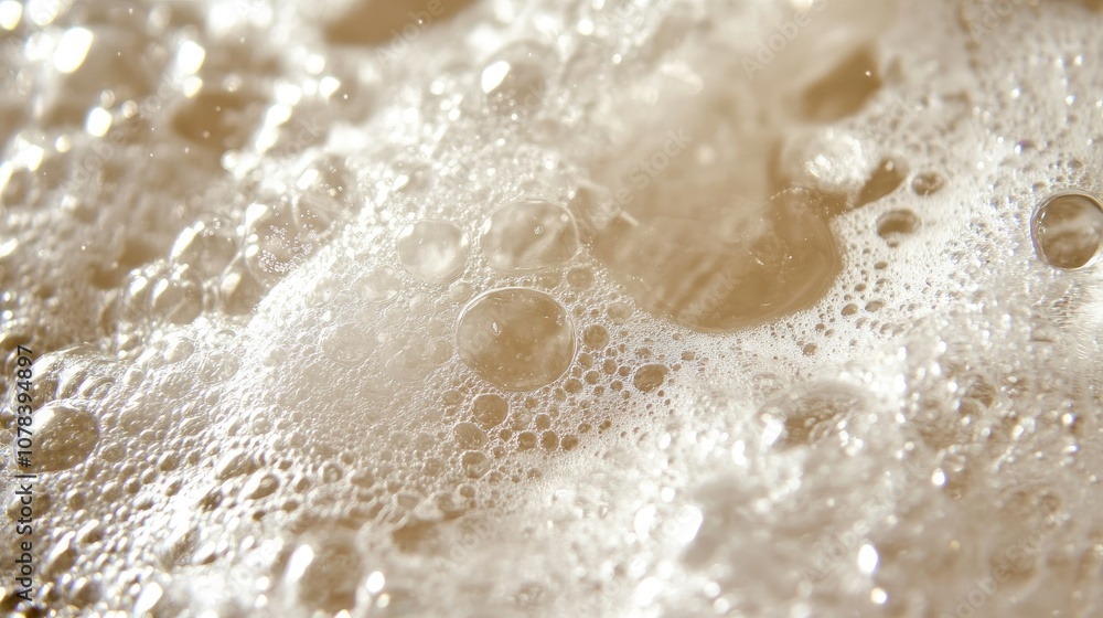 Macro shot of sparkling detergent bubbles floating on water, showing close details and reflecting light beautifully Macro shot of sparkling detergent bubbles floating on water, showing close details and reflecting light beautifully