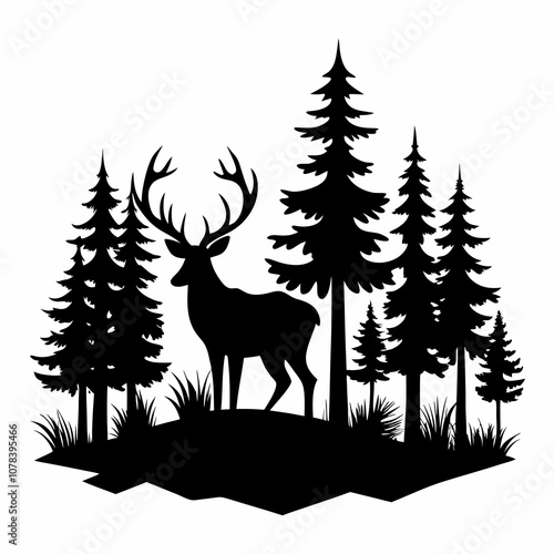 Deer and Forest Silhouette Vector Set – Wildlife Landscape Scenes with Trees for Nature and Adventure Designs