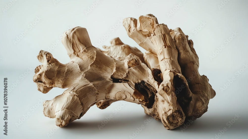 Isolated image of raw ginger root with knobby texture on a blank white background Isolated image of raw ginger root with knobby texture on a blank white background