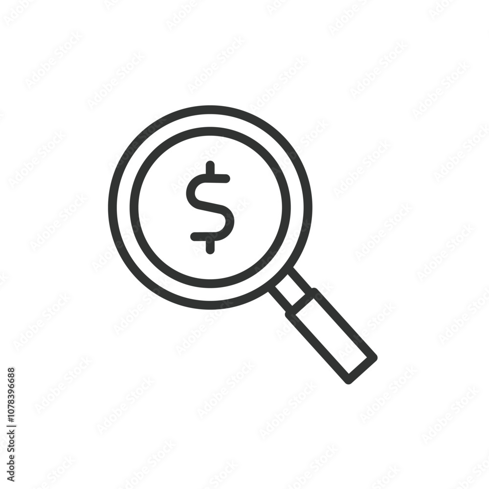 Investment search, icon in line design. Investment, search, finance, growth, opportunity, profit, analysis on white background vector. Investment search editable stroke icon Investment search, icon in line design. Investment, search, finance, growth, opportunity, profit, analysis on white background vector. Investment search editable stroke icon