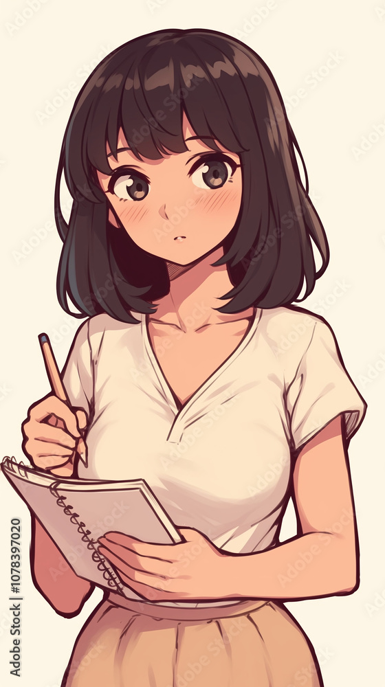 Girl Writing in Notebook - Artistic Anime Illustration Girl Writing in Notebook - Artistic Anime Illustration