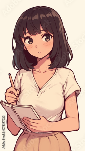 Girl Writing in Notebook - Artistic Anime Illustration