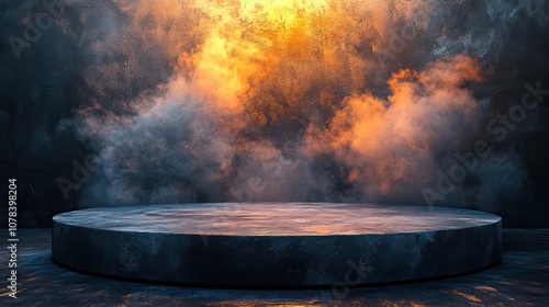 Wallpaper Mural podium black dark smoke background product platform abstract stage texture fog spotlight dark black floor podium dramatic empty night room table concrete wall scene place display Torontodigital.ca