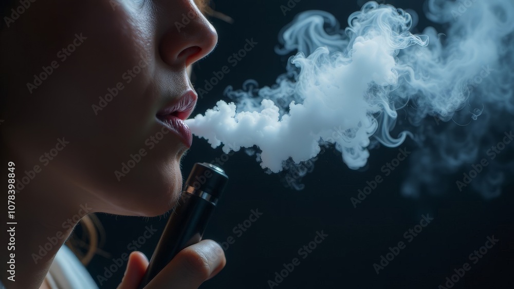 Fototapeta premium Smoking woman on a dark background.