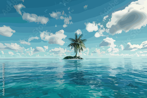 tropical island with coconut tree, seascape tropical beach, 3d rendering