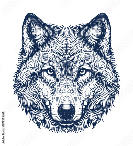 sketch illustration of a wolf head - view from front (artwork 1)