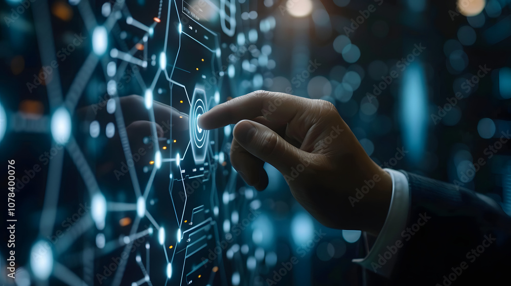 Businessman touching the AI Artificial Intelligence , Technology AI for working tools, Ideas an the adoption of technology in business in the digital age Businessman touching the AI Artificial Intelligence , Technology AI for working tools, Ideas an the adoption of technology in business in the digital age