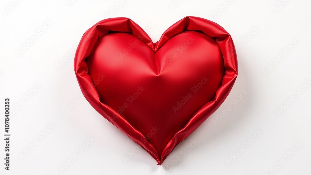 Red textile heart on a white background. Red textile heart on a white background.