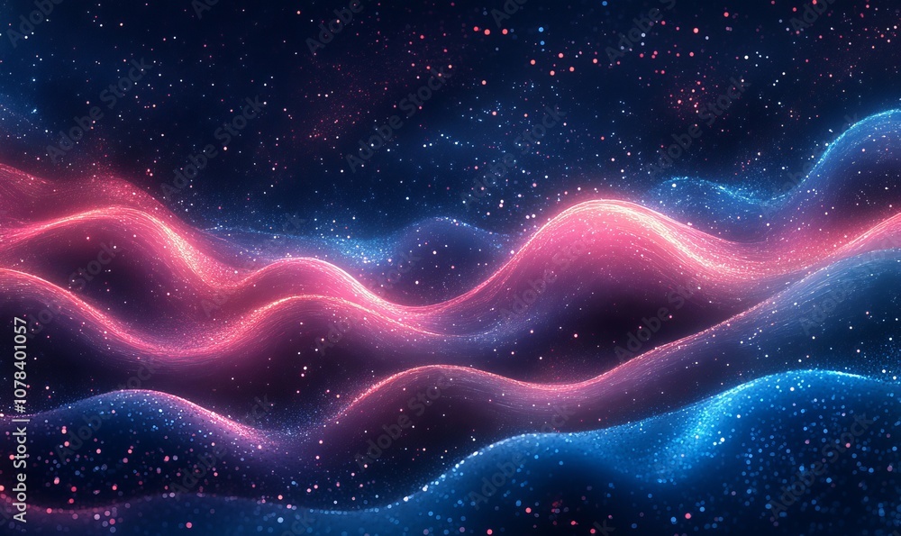 Shining Pink and Blue Waves on Dark, Generative AI Shining Pink and Blue Waves on Dark, Generative AI