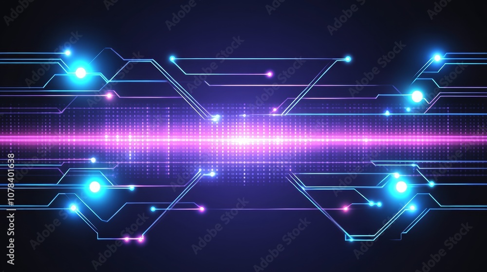 Abstract Technology Background with Neon Lights and Circuit Board Design Abstract Technology Background with Neon Lights and Circuit Board Design