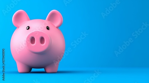 Pink Piggy Bank on Blue Background