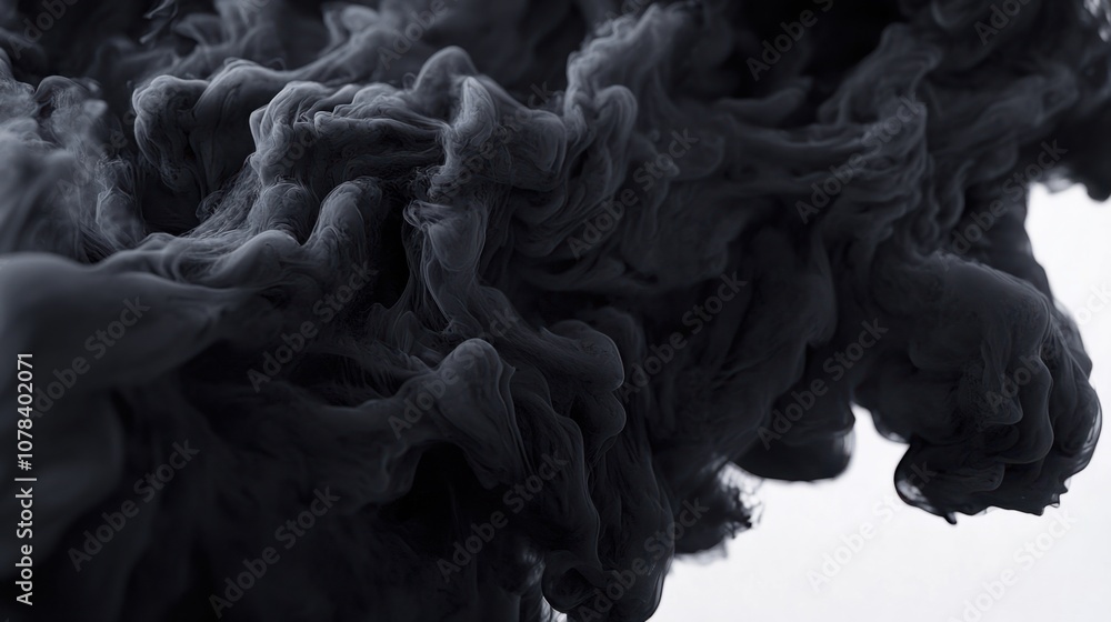 Black smoke plumes forming intricate swirls, creating an abstract background, isolated on white Black smoke plumes forming intricate swirls, creating an abstract background, isolated on white