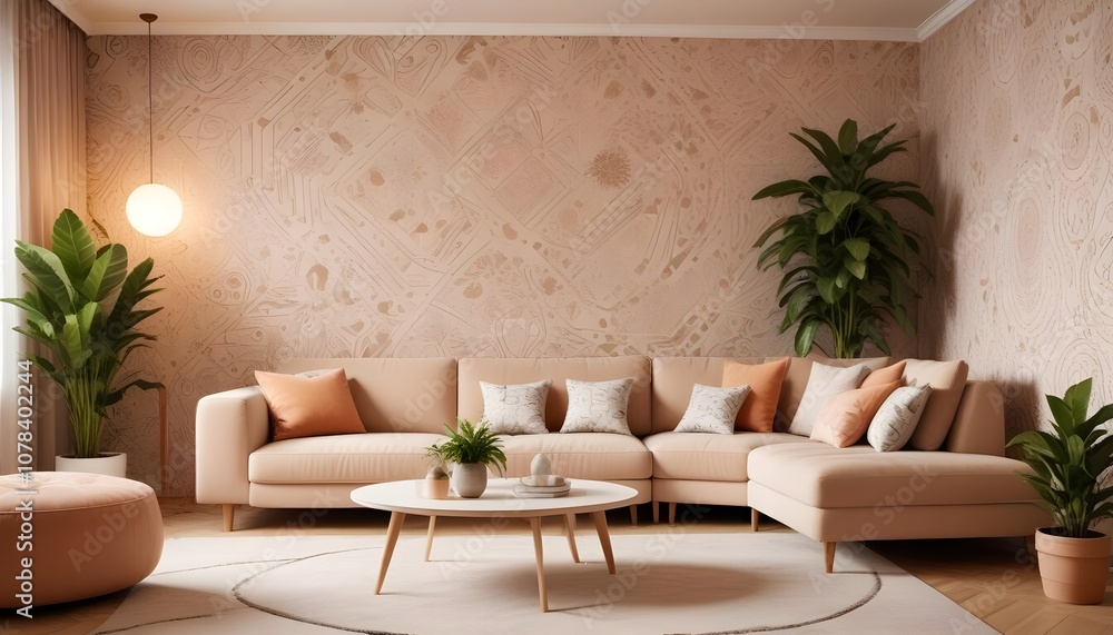 Scandinavian living room interior design zoom background,Doodle Galaxy patterned wallpaper graphics Scandinavian living room interior design zoom background,Doodle Galaxy patterned wallpaper graphics