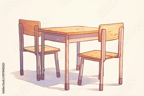 Simple Classroom Table and Chairs Illustration