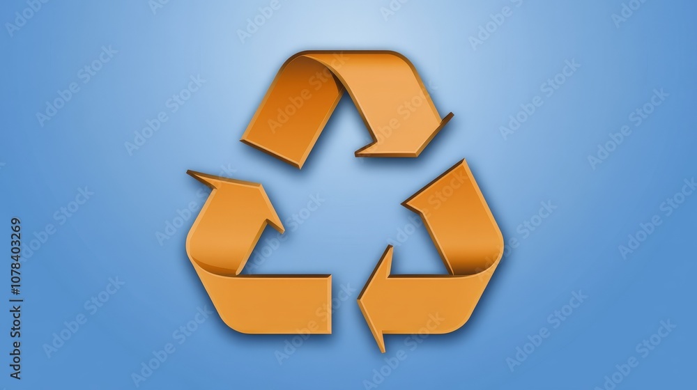 Orange Recycle Symbol on Blue Background Orange Recycle Symbol on Blue Background