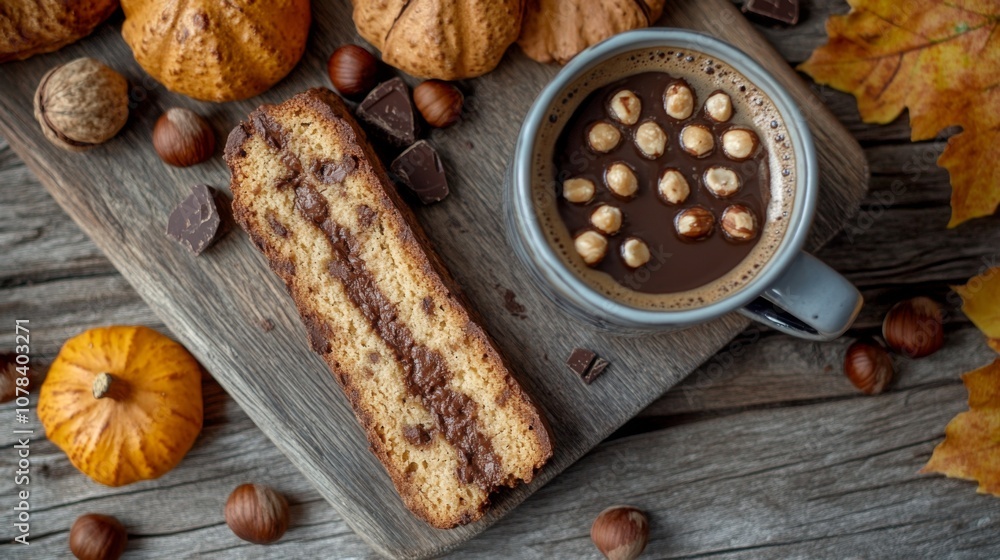 Chocolate Hazelnut Hot Drink, Sweet Bread, and Nuts Chocolate Hazelnut Hot Drink, Sweet Bread, and Nuts