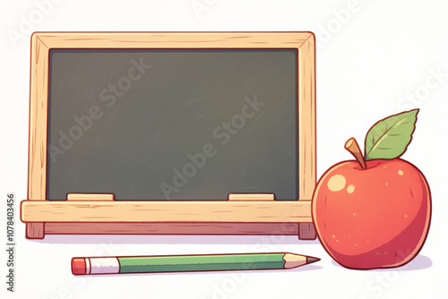 Cute Chalkboard, Apple, and Pencil Illustration photo