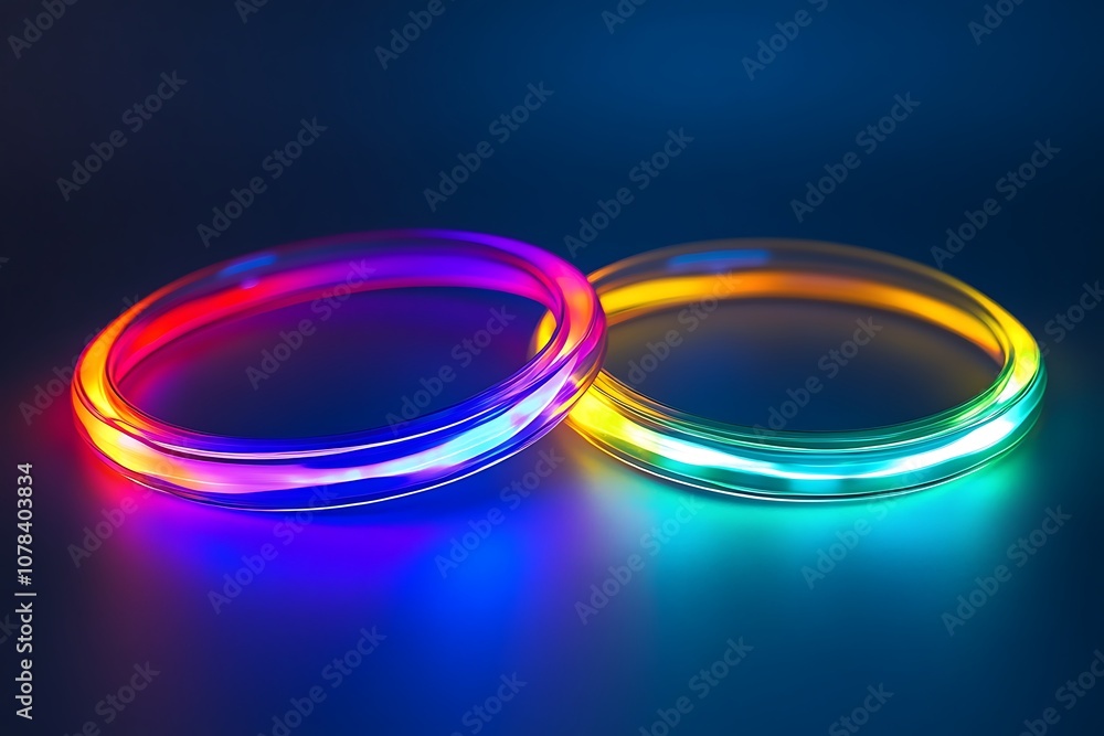 Glowing colorful light rings in motion Glowing colorful light rings in motion