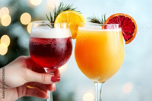 Friends enjoy festive drinks at market; winter palette suggested 