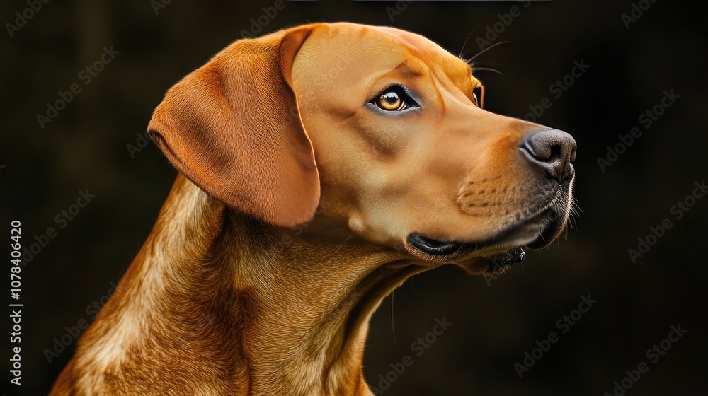 Profile of a well-trained dog with a soft muzzle, looking away into the distance. Profile of a well-trained dog with a soft muzzle, looking away into the distance.
