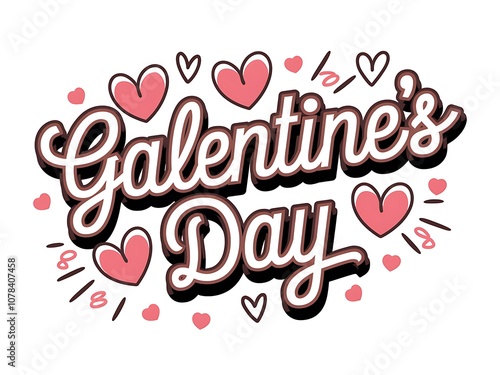 Galentine's Day Text with Hearts Illustration