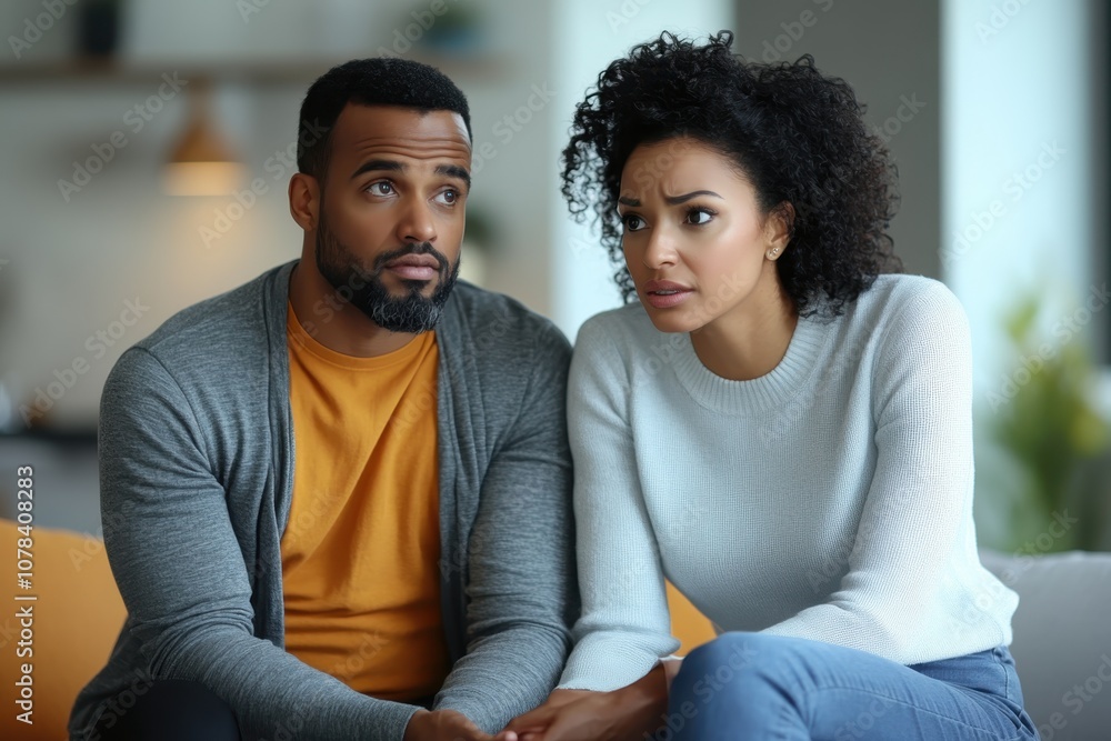 Obraz premium A couple engaged in a serious conversation in a modern living room during the afternoon