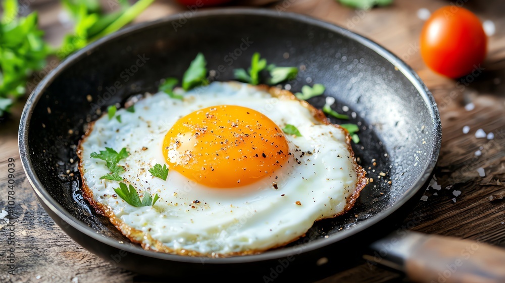 A perfectly cooked fried egg with a runny yolk. A perfectly cooked fried egg with a runny yolk.