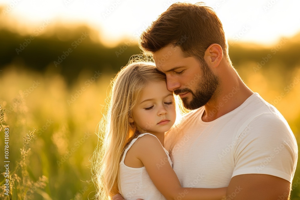 Father and daughter bonding outdoors, nature and family, vibrant palette Father and daughter bonding outdoors, nature and family, vibrant palette