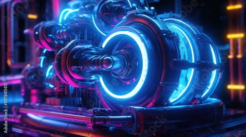 Futuristic Engine with Glowing Lights