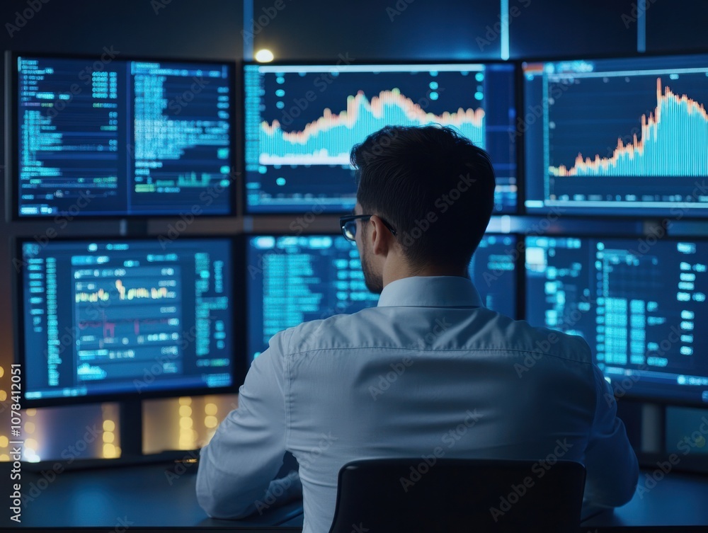 Cryptocurrency traders analyzing blockchain data and market trends on multiple screens Cryptocurrency traders analyzing blockchain data and market trends on multiple screens