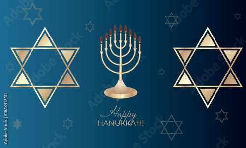 Happy Hanukkah. Candle holder with candles and star of David. Realistic vector