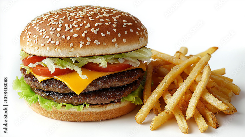 Fast Food Favorites Cheeseburger and Fries Ready to Satisfy Fast Food Favorites Cheeseburger and Fries Ready to Satisfy