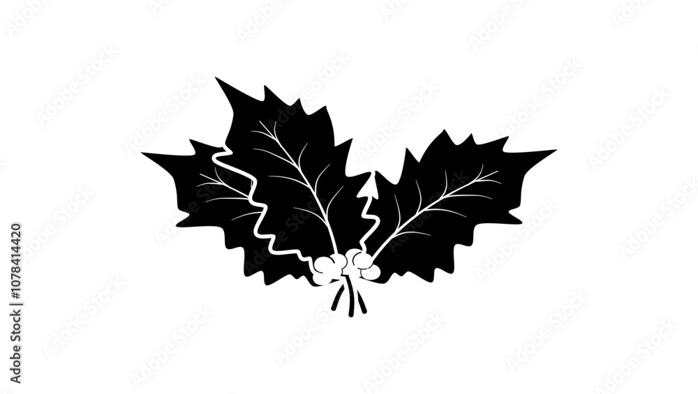 Fototapeta premium Holly leaf emblem , black isolated silhouette