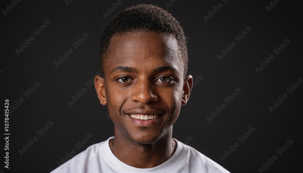 Obraz premium A young man smiles for the camera against a dark background