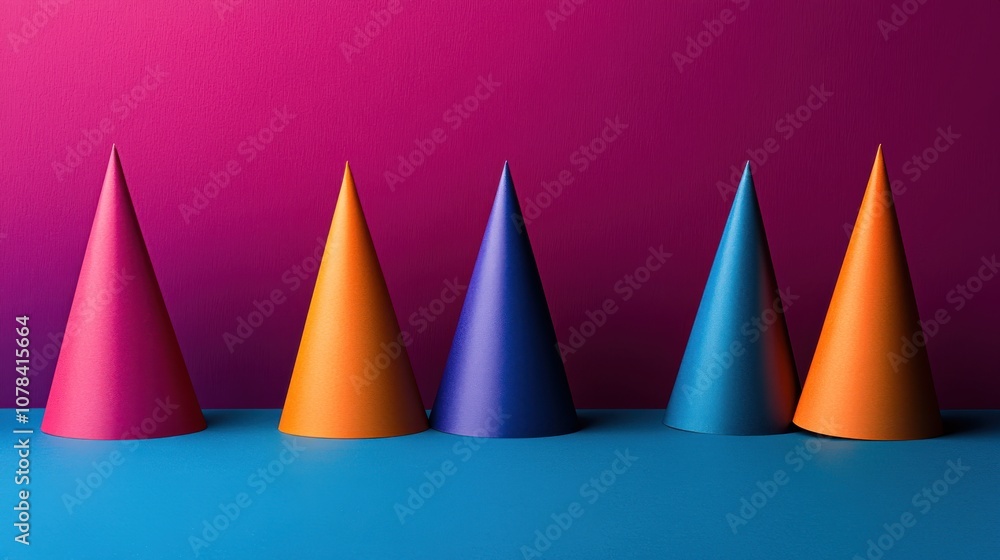 Deep blue party hats with vibrant orange accents for International Day of Happiness, high contrast, bold celebration, futuristic, double exposure, smooth matte surface backdrop Deep blue party hats with vibrant orange accents for International Day of Happiness, high contrast, bold celebration, futuristic, double exposure, smooth matte surface backdrop