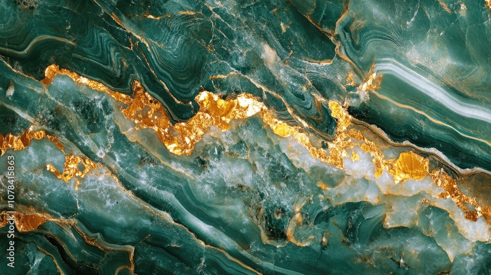 This is a photograph of marble stone with gold inclusions that sparkle and shine like gold. The pattern is organic with veins and swirls of green, white, and golden hues. This is a photograph of marble stone with gold inclusions that sparkle and shine like gold. The pattern is organic with veins and swirls of green, white, and golden hues.