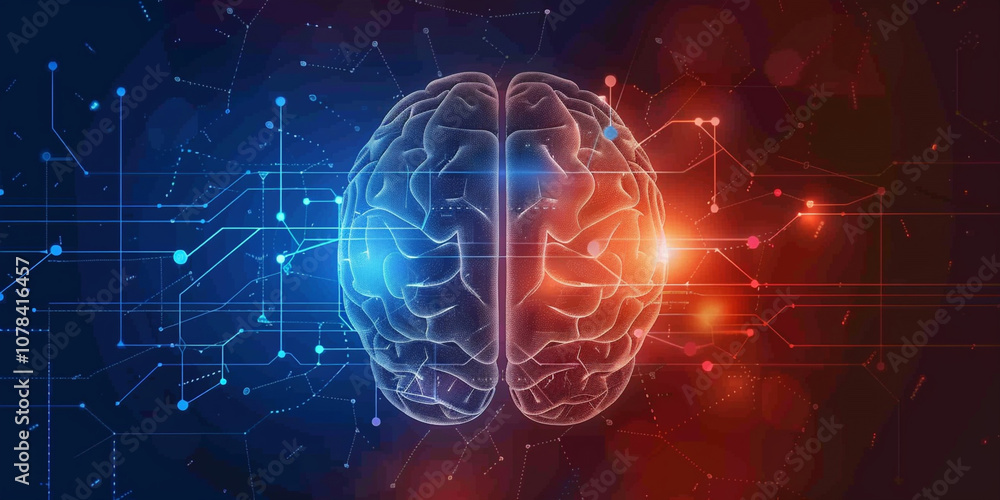 Obraz premium Futuristic Human Brain Illustration with Lighting Effects Showing Neural Activity 
