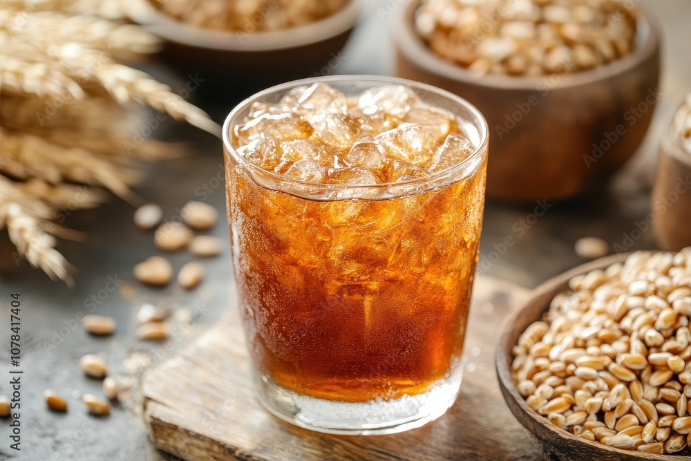 Chilled barley tea in a glass A healthy caffeine free option Chilled barley tea in a glass A healthy caffeine free option