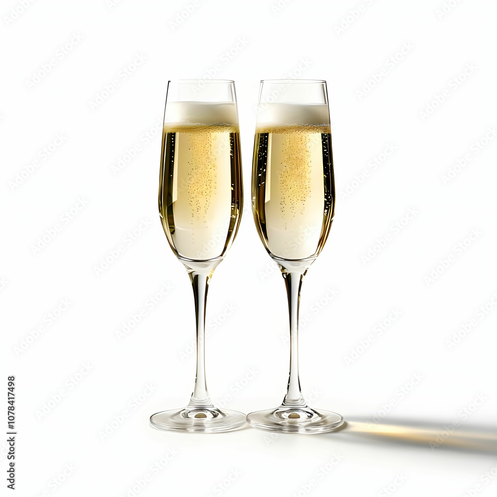 two champagne glasses on white background two champagne glasses on white background