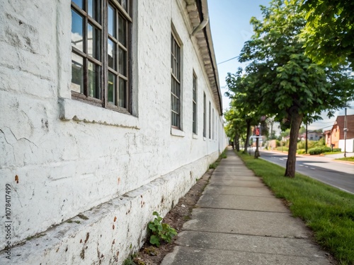 Wallpaper Mural Aged White Wall with Windows and Sidewalk Scene, Ideal for Architectural Photography with Ample Copy Space Torontodigital.ca