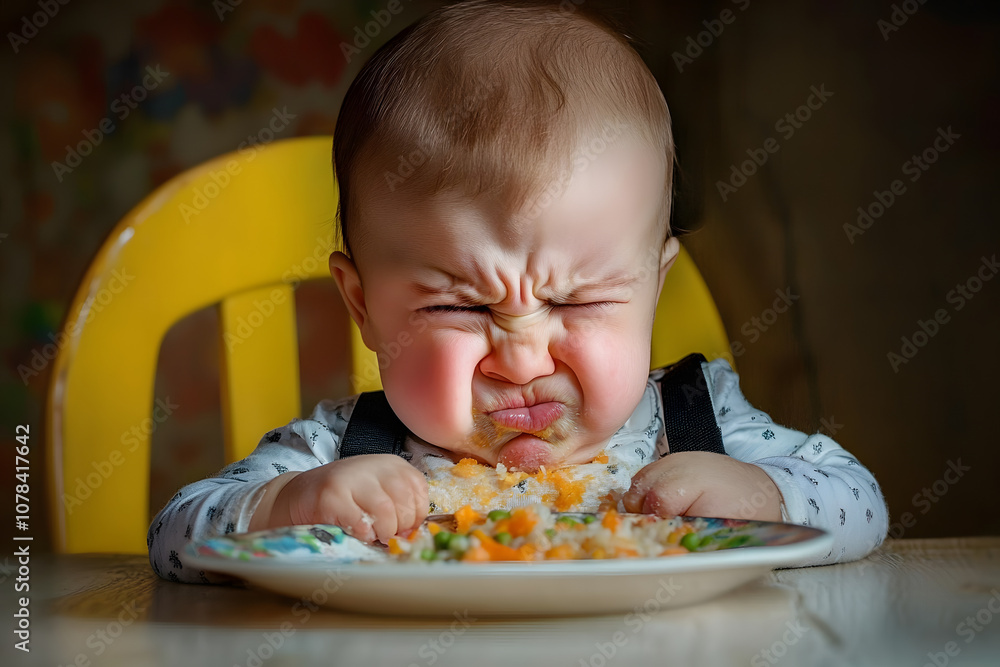 a cute baby refuse to eat in disgust a cute baby refuse to eat in disgust