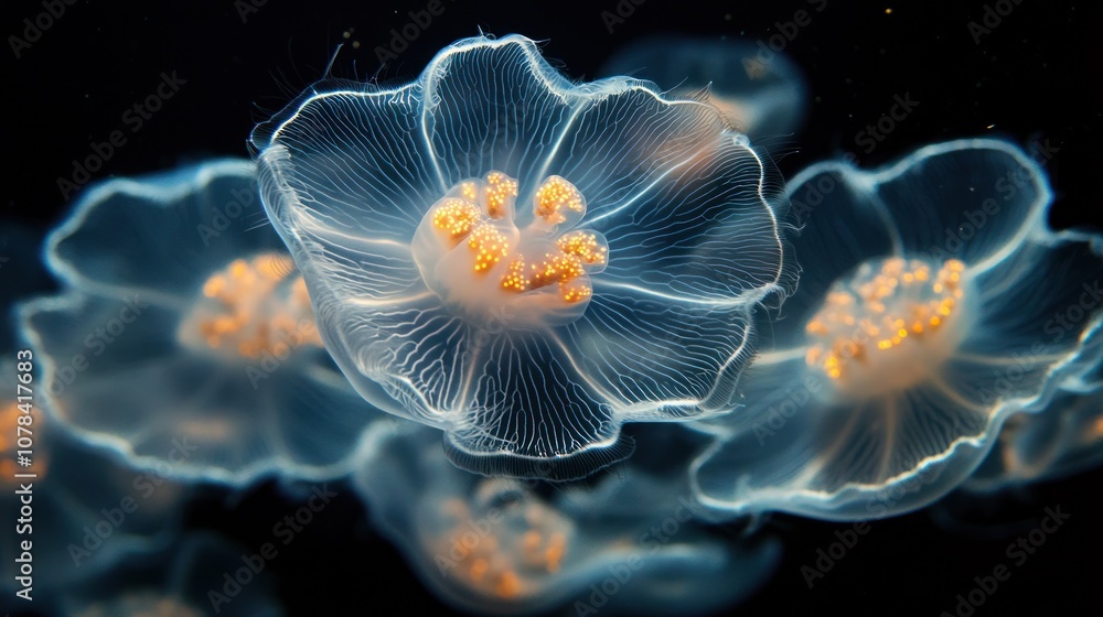 Obraz premium Translucent Jellyfish in the Ocean Depths