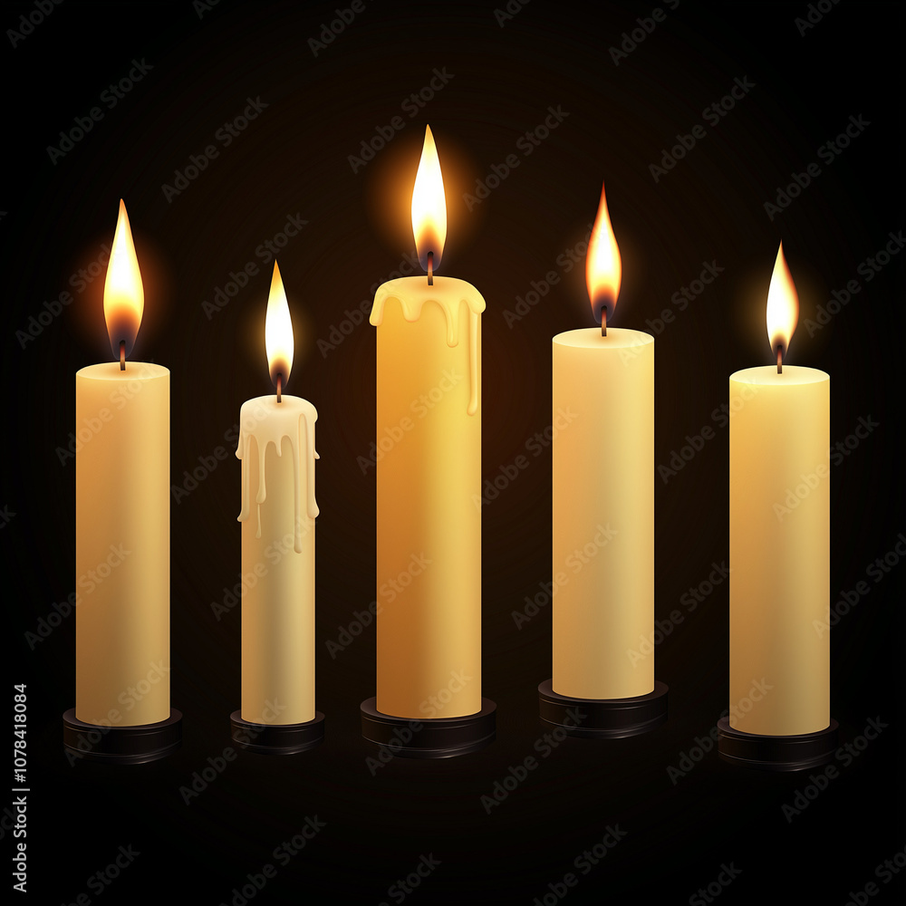 candles on black, burning candles, set of lit candles, yellow candles candles on black, burning candles, set of lit candles, yellow candles