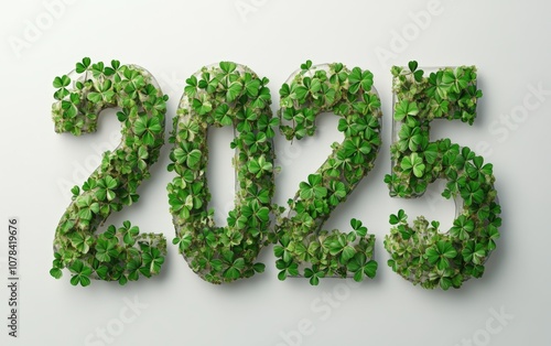 scales of a green dragon: 3D text "2025" with dragon scale texture in vibrant green, subtle metallic highlights, white background 